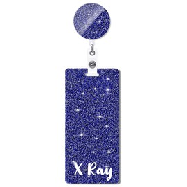 ANDGING X-Ray Badge Buddy and Badge Reel Set Bling X-Ray Badge Card Holder Vertical Badge Buddies Navy Blue Glitter Nurse Badge Cards Badge Reels Retractable Medical Nursing Gifts ID Name Card AG8867
