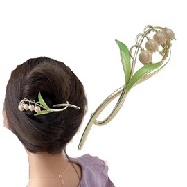 HAPVITAL Hair Claw Barrette, Lily of the Valley, Hair Clip, Banana Clip, Jewel Drop, Hair Accessory, Metal Hair Clip, Flower Shape, Lily of the Valley, Can Be Used for Dense Hair, Strong Type, Large (Pink)