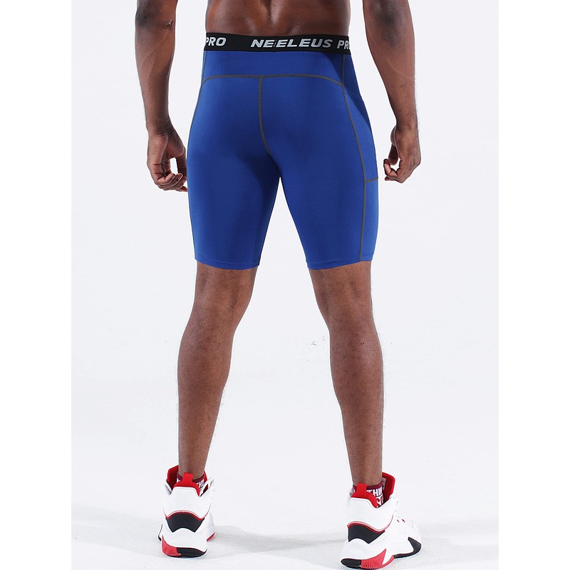 NELEUS Men's Compression Shorts 3 Pack Dry Fit Running Shorts,6081,Black/Blue/White,3XL