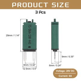 DMiotech 3 Pack 28V DC 6A Dark Green ATC/ATO Manual Narrow Mini Resettable Fuse for Automotive Circuit Breaker Reset Fuses Low Profile Blade Fuses for Car Truck SUV Marine Boat Motorcycle