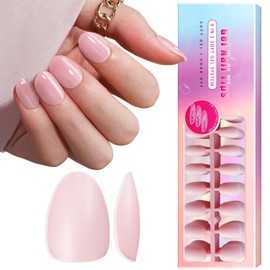 SXVME Pink Soft Gel Nail Tips Short Almond Pre-colored Gel Tips Short Oval Press on Nails Pre Applied Tip Primer Natural Acrylic Fake Nails Extensions for DIY Nail,300Pcs