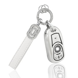 CARFIB for Buick Key Fob Cover 5 Button Soft TPU Key Fob Case with Shiny Key Chain Compatible with Buick Encore GX Regal TourX Car Remote Cute Girly Key Protector White Silver