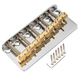 Musiclily Pro 18mm 5-String Bass Bridge with Brass Saddles Steel Plate for Precision/Jazz Bass, Chrome