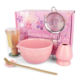 Jonuin Matcha Whisk Set, 6 Pcs Japanese Matcha Set, Pink Matcha Kit with Matcha Bowl, Matcha Whisk, Scoop, Scoop Rest, Sifter and Whisk Holder, Matcha Tea Set for Matcha Lovers & Starter