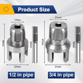 5 Piece Set of 2 Integrated Internal & External Pipe Threading Tool, 1/2" and 3/4" PVC Pipe Thread Cutting Tool for Electric Drill, 2 Roll Teflon Tape and A Pair of Work Gloves