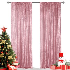 Hahuho Rose Pink Sequin Backdrop Curtain, 2PCS 2FTx8FT Glitter Backdrop Curtain for Parties, Christmas, Wedding, Banquet Decoration（2 Panels, 2FT x 8FT, Rose Pink）
