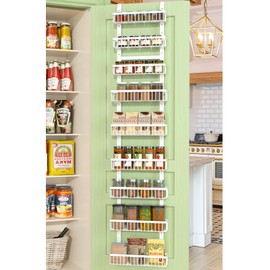 cutefafa Over the Door Pantry Organizer 9 Tier Metal Narrow Door Pantry Spice Rack with Height Adjustable Baskets Pantry Storage 14.8" W x 77" H for Kitchen, Bathroom