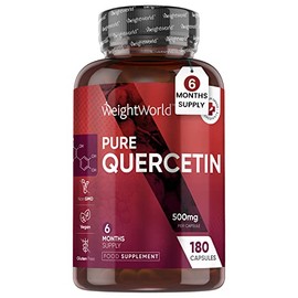 Pure Quercetin 1000mg - 180 Vegan Quercetin Powder Capsules (2 Capsules Per Serving) - High Strength Quercetin Supplement - Natural & Gluten Free Quercetin Capsules - High Absorption & Effectiveness
