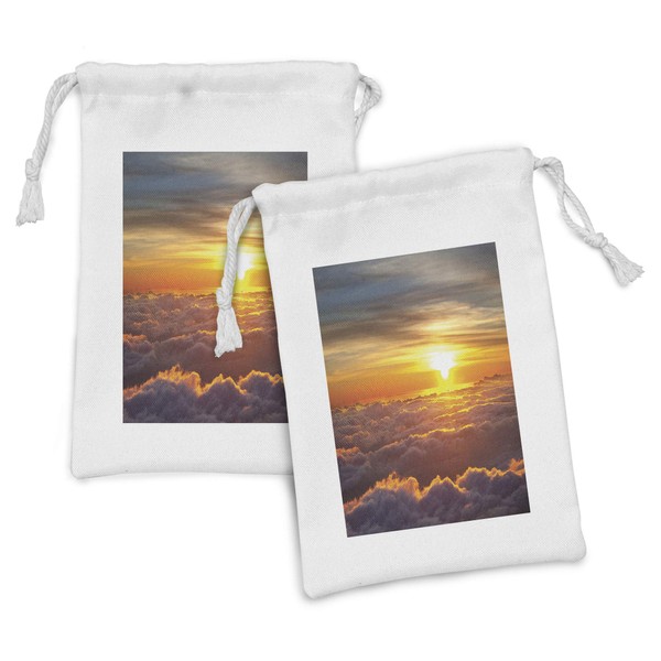 Ambesonne Clouds Fabric Pouch Set of 2, Sunset Scenery over