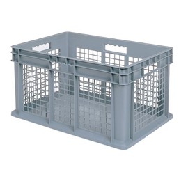 Akro-Mils 37676 Plastic Straight Wall Container Tote with Mesh Sides and Solid Base, (24-Inch x 16-Inch x 16-Inch), Gray, (2-Pack)