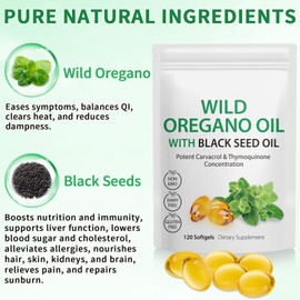 Oil of Oregano with Black Seed Oil, 6000mg Oregano Oil Capsules Organic, of Oregano Supplement Capsules, Natural Antioxidants, Non-GMO, Gluten Free, 120 Softgels, Pack of 2