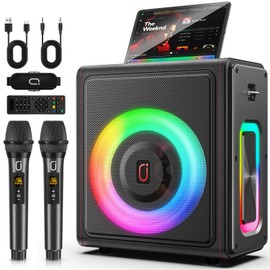Karaoke Machine, Portable Bluetooth 5.3 Speaker with 2 Wireless Microphones for Adults, PA System with Pitch Correction & Echo Adjustment, Supports TWS/TF Card/USB/AUX/Live for Home Party