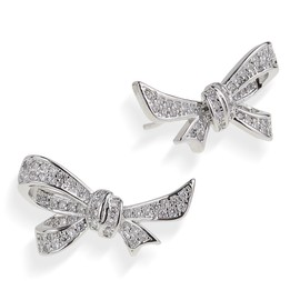 JeanBeau Rhinestone Bow Stud Earrings for Women Girls, Big Ribbon Bowknot Sterling Silver Cartilage Studs Hypoallergenic Holiday Party Prom Statement Jewelry Gift