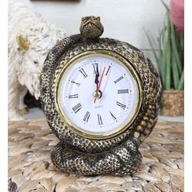 Ebros Gift Realistic Ferocious Diamondback Rattlesnake Coiling Around Clock Desktop Table Roman Numerals Accent Hand Painted Taxidermy Sculpture Lifelike Snake Figurine Snakes Reptile Animal Decor