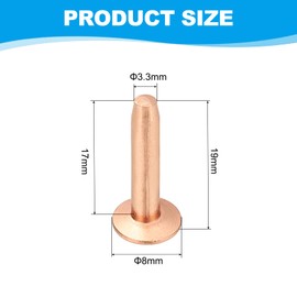 PATIKIL 8x3.3x17mm Leather Rivets and Burrs, 24 Sets Leather Rivets and Washers Copper Fastener Metal Studs Posts for Leather Craft, Belts, Wallets, Collars, DIY Crafts