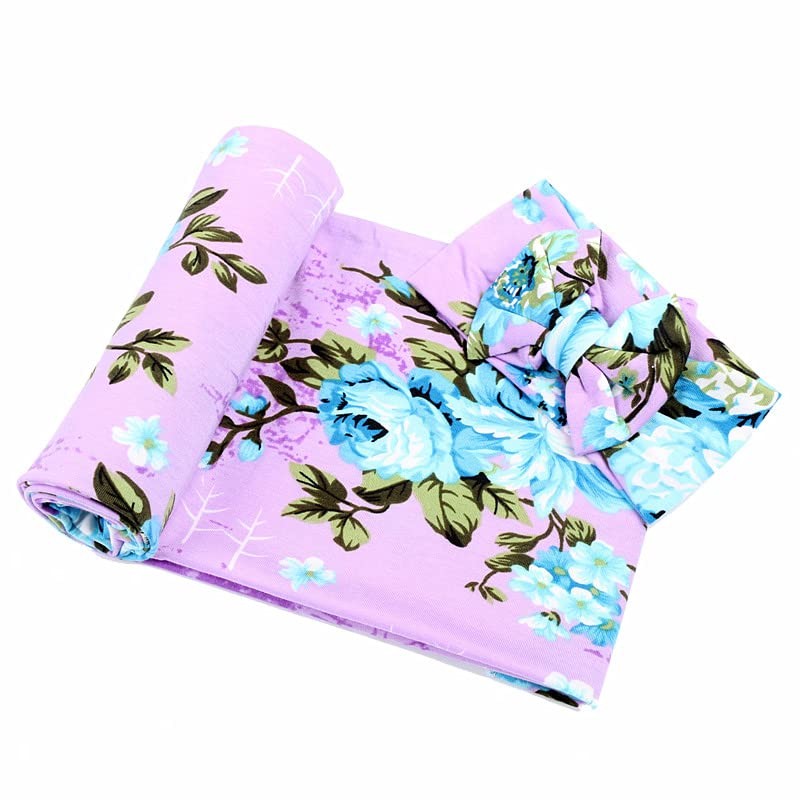 Galabloomer Newborn Baby Sleep Receiving Blanket and Bow Headband Set