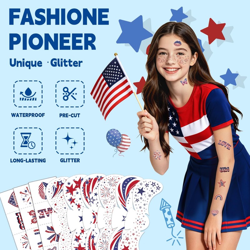 4th of July Freckles Face Tattoos (36 Pcs) or 250th