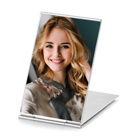 MIRRORNOVA Portable Folding Mirror, Ultra-Slim Makeup Mirror, Small Tabletop for Travel, Aluminum Shell, Mini Size, 4.7"