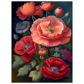 Flowers Paint by Numbers for Adult, Poppy Paint by Numbers Kit for Adults Beginners, DIY Flowers Acrylic Painting on Canvas for Home Wall Art Decor(16x20Inch