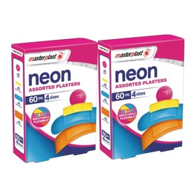2x60 Masterplast Neon Assorted Plasters, 4 Sizes – Bundled by Smart Cutie