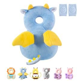 Mochila con Protector de Cabeza para Niños, Protector de Cabeza Ajustable para Niños, Mochila con Protector de Cabeza y Calcetines Hasta la Rodilla (Azul-R)