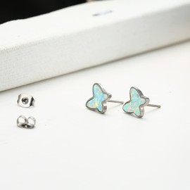 TGNEL Pure Titanium Earrings Butterfly Earring for Sensitive Ears, Fashion Simulated Opal Birthstone Animal Earring for Women