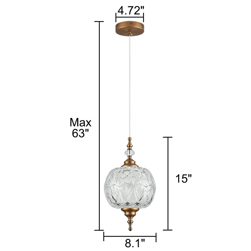 TLOLGT Modern Brass Pendant Light Antique Delicate Decorative Pattern Glass