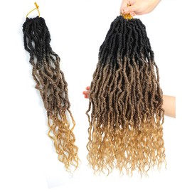 Faux Locs Crochet Hair (18 Inch) XCRUIQO Soft Locs with Curly Ends Goddess Locs Synthetic Boho Crochet Faux Locs for Women Pre Looped (7 Packs, Latte Tan)