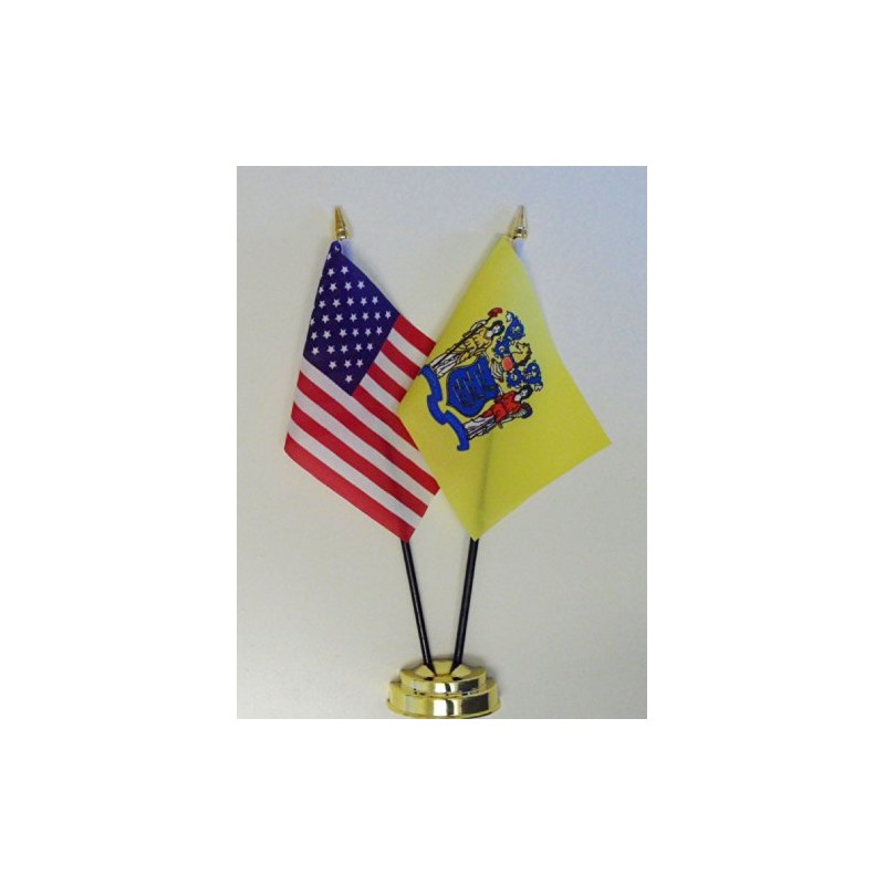New Jersey State and United States Friendship Table Flag Display