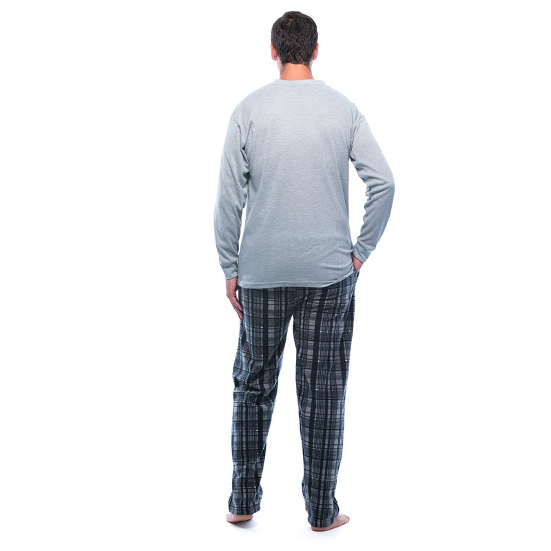 #followme Pajama Set for Men with Thermal Henley Top and
