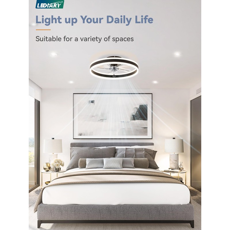 LEDIARY Low Profile Ceiling Fans with Lights, Flush Mount Modern
