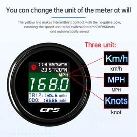 ARTILAURA GPS Speedometer 2-1/16" 52mm Digital Boat GPS Speedometer Gauge MPH Km/h Knot TFT Screen Antenna Odometer for AUTO Car Marine (Black)