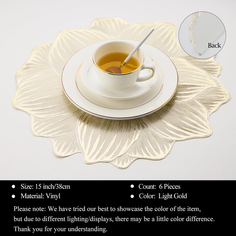 Gold Placemats Set of 6 Metallic Round Placemats Vinyl Table