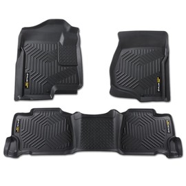 G-PLUS Floor Mats Compatible with Chevy Silverado/GMC Sierra 1500 Crew Cab 2007-2013 All Weather Full Cover Protection Front & Row Cargo Liners Floor Liner Black 3PCS