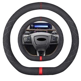K LAKEY Suede D Shape Steering Wheel Cover,Compatible with Mustang Mach E 2021 2022 Alcantara Leather Sport Non-Slip Wheel Cover Car Interior Accessories 15 inch for Man and Women