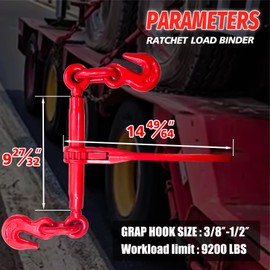 Ratchet Chain Binders 3/8'' - 1/2‘’, Load Binder with G70 Grab Hooks, 3/8" Binder - Adjustable Tie Downs for 3/8 Chains, 9200 Pounds Working Load Limit- Heavy Duty Ratchet Binders for Towing (2 Pack)