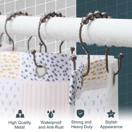 Shower Curtain Hooks, OEH Shower Curtain Rings, Bronze Shower Curtain Hooks Rust Proof, Smooth Gliding Metal Shower Curtain Rings Rust Proof, Double Shower Hooks for Shower Curtain, 12 Pcs, Bronze