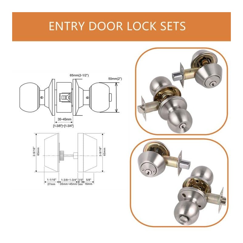 Probrico Satin Nickel Entry Door Knob and Double Cylinder Deadbolt
