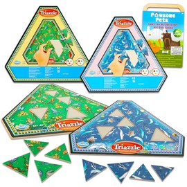 GAME PARTY Triazzle Triangle Puzzle 2 Pack - Triangle Jigsaw Bundle of Frog and Dolphin Puzzles, Stickers and Tray | Puzzle Set with Triangle Shaped Pieces