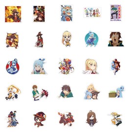 63Pcs KonoSuba Anime Stickers Pack, Manga Poster Cartoon Vinyl Waterproof Decals for Water Bottle,Laptop,Phone,Skateboard,Scrapbooking,Journaling Choice for Adults for Party Favor Supply