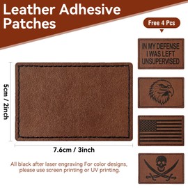 SHELEMB 30PCS Leatherette Hat Patches with Adhesive, Rectangular Laser Ready Faux Leather Patches for Hats - Brown