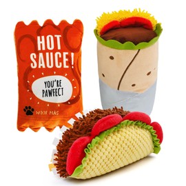PrimePets Plush Dog Toys, 3 Pack, Crinkle Squeaky Dog Toys Set, Taco Dog Toy, Food Shaped Pet Toys for Small Medium Large Dogs, Stuffed Puppy Chew Toys, Dog Gift Toys