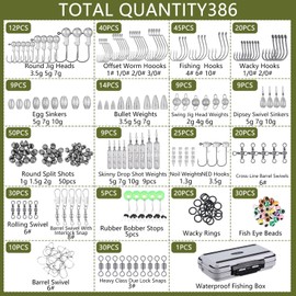 WinnerWhy 397 Pcs Fishing Accessories Kit Include Fishing Backpack Fishing Tackle Box with Fishing Hooks Fishing Weights Sinkers Spinner Blade Fishing Gear for Outdoor (Black,Simple Style)