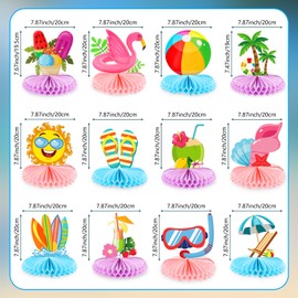 12 Pcs Summer Beach Honeycomb Centerpieces Beach Pool Party Supplies Honeycomb Balls Table Toppers Decorations for Kids Tropical Hawaii Beach Pool Birthday Baby Shower Party Supplies