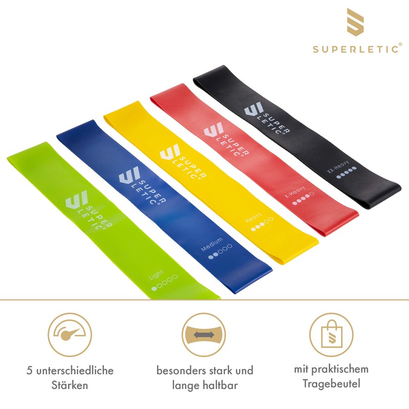 SUPERLETIC Mini Resistance Bands Set of 5 I Fitness Band