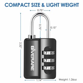 GIVERARE 4 Pack Combination Lock, 3-Digit Padlock Keyless, Resettable Luggage Locks for Backpack, Gym & School & Employee Locker, Weatherproof Travel Lock for Fence, Backyard Gate, Hasp, Case-Black
