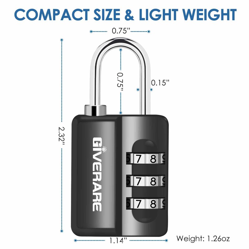GIVERARE 4 Pack Combination Lock, 3-Digit Padlock Keyless, Resettable Luggage