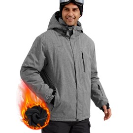 FREE SOLDIER Men's Waterproof Ski Snow Jacket Fleece Lined Warm Winter Rain Jacket with Hood Fully Taped Seams(Heather Gray,3XL)