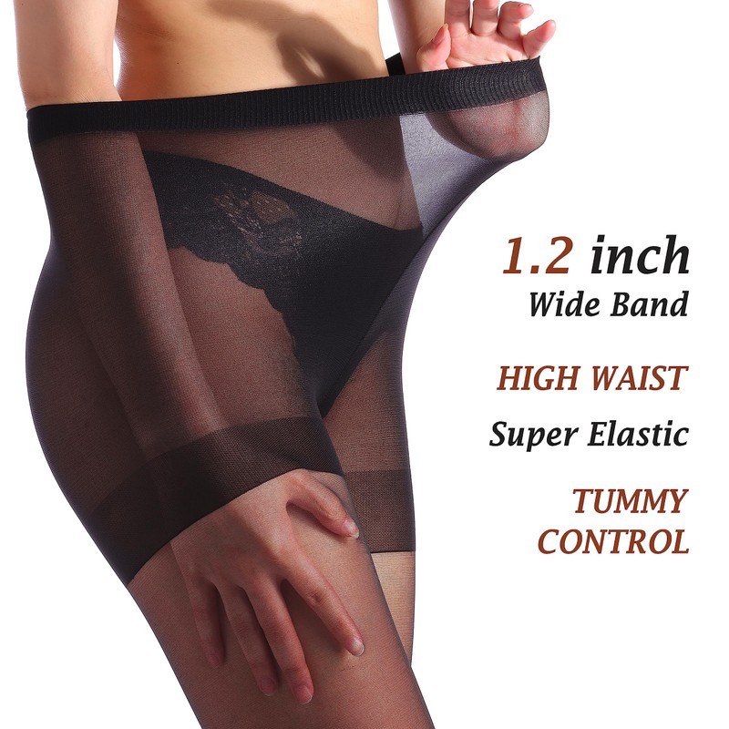 ZIHUA 2 Pairs Sheer Black Tights for Women, 20 Denier