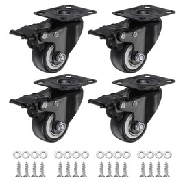 PATIKIL 1.5" Rigid Caster Wheels with Brake, 4 Pack Silent Fixed Plate Casters with Screws Washer Load Capacity 396Lbs for Furniture Cart Trolley One Direction Rolling, Black